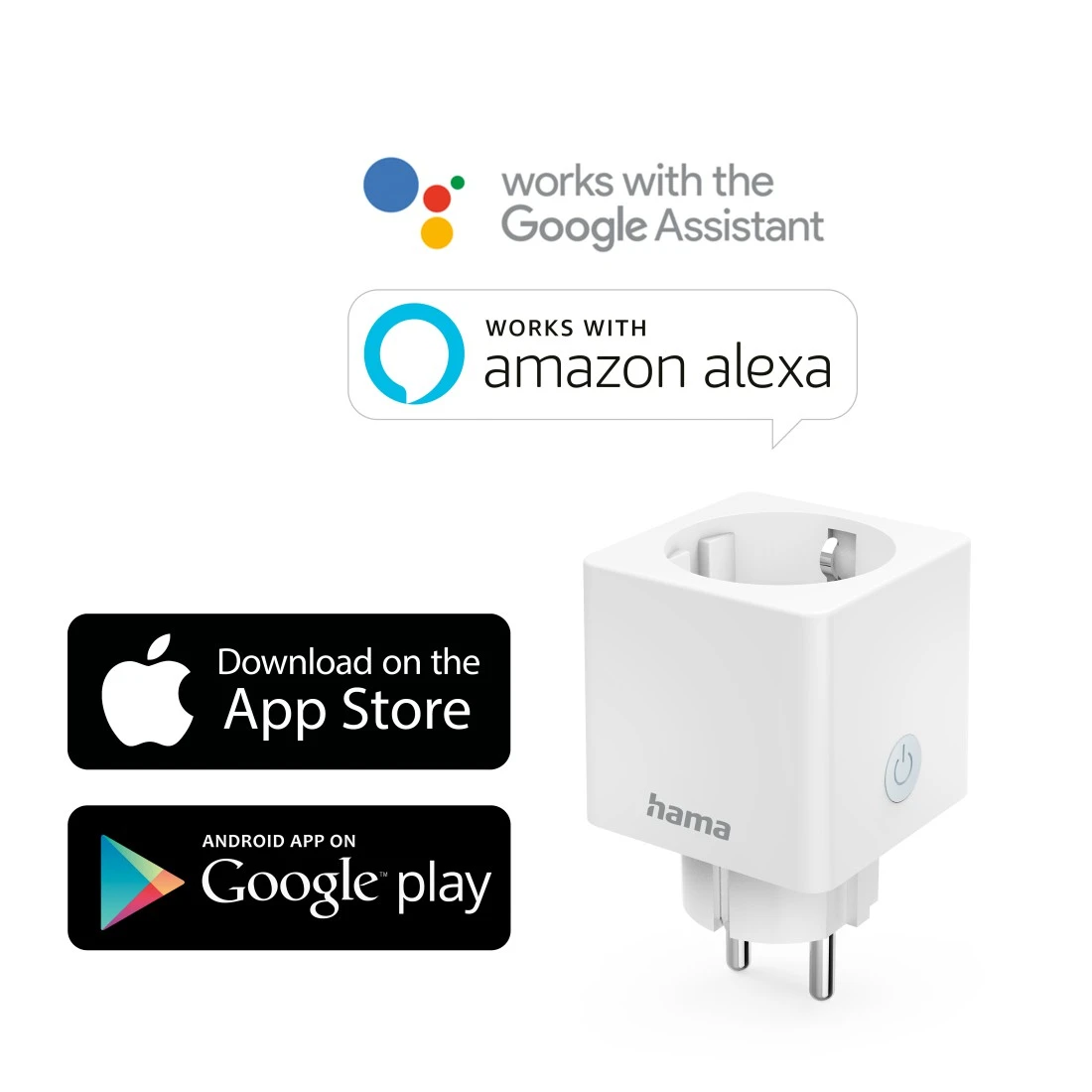 Enchufe Inteligente Hama, Enchufe Inteligente WLAN (3680 W, Compatible con  Alexa y con Google Home, Sin puerta de enlace), Color Blanco