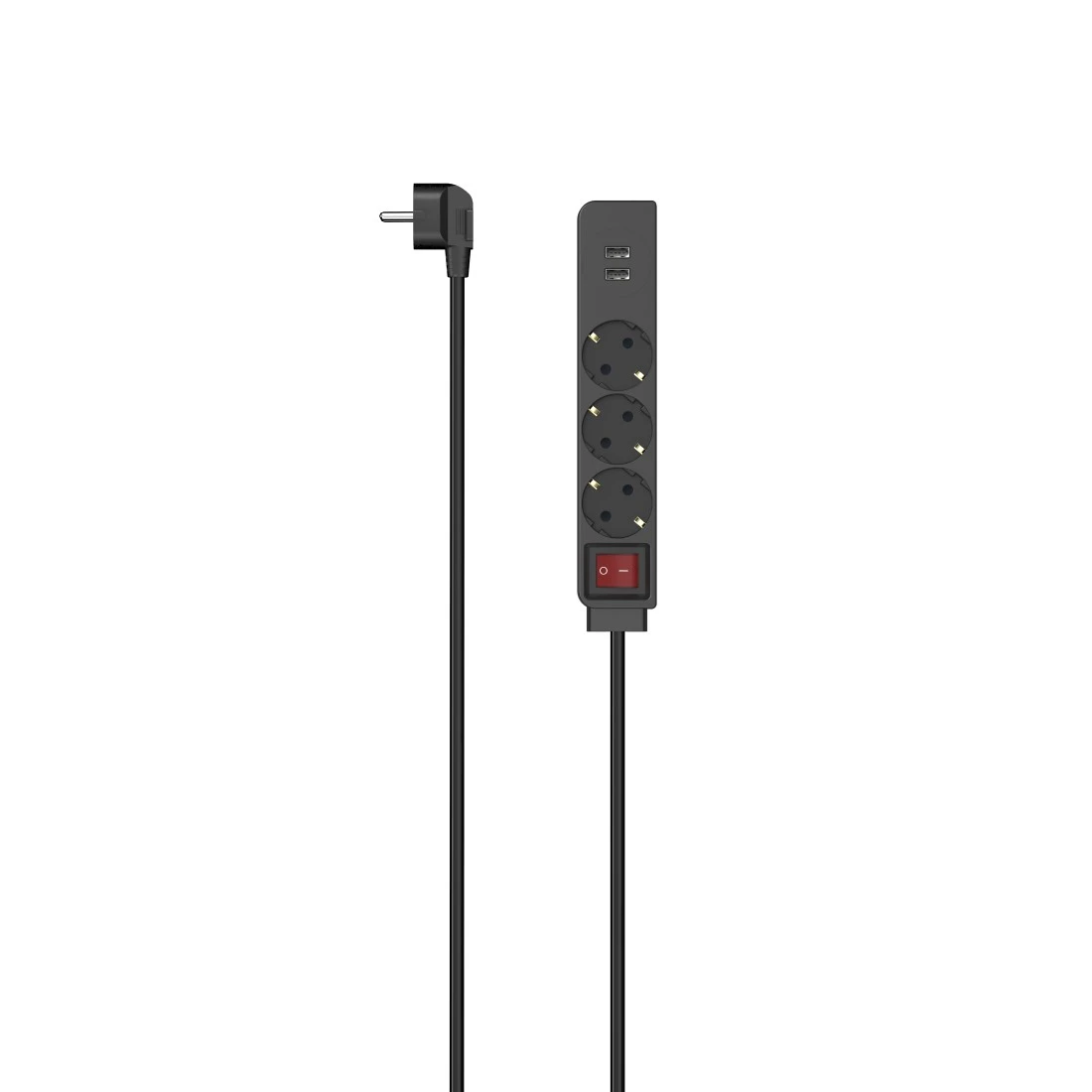 Regleta de enchufes, 3 Tomas, USB-A 17 W, interruptor, 1,4 m, negro