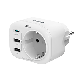 Hama 4-Way Power Strip for Socket, 1 USB-C PD, 2 USB-A, 1 Earthed Contact, 20W