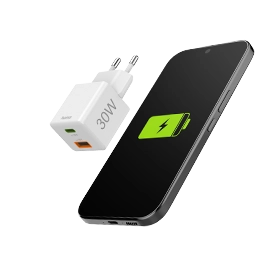 Hama Cargador rápido, 1x USB-C PD, 1x USB-A QC, Minicargador, 30 W, Blanco