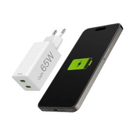 Hama Cargador rápido, GaN, 2x USB-C, Minicargador, PD, 65 W, Blanco